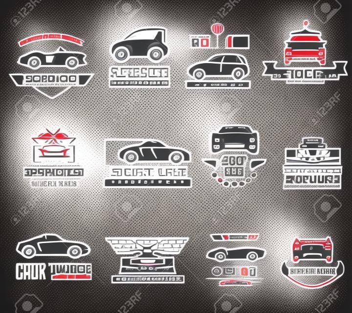 Sport racing car team logo stamps set isolated vector illustration