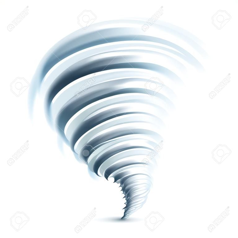 Tourbillon de tornade réaliste isolé sur illustration vectorielle fond blanc