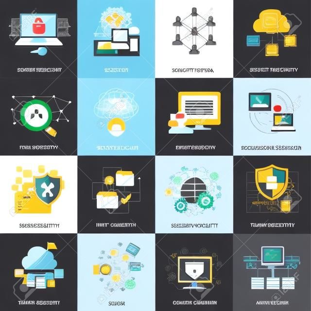 Network security and data protection icons set isolated vector illustration