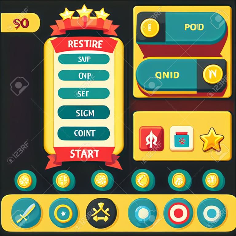 Medieval video game mobile application user interface template vector illustration