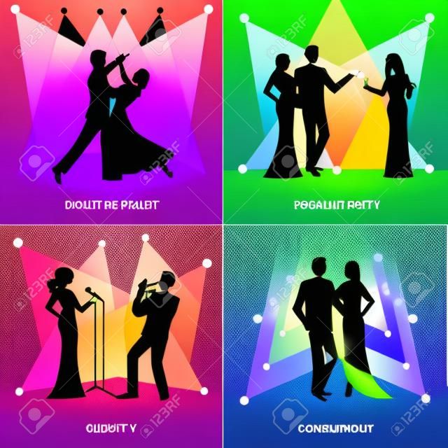 concept Party défini avec salle de bal et concert icônes plates isolé illustration vectorielle