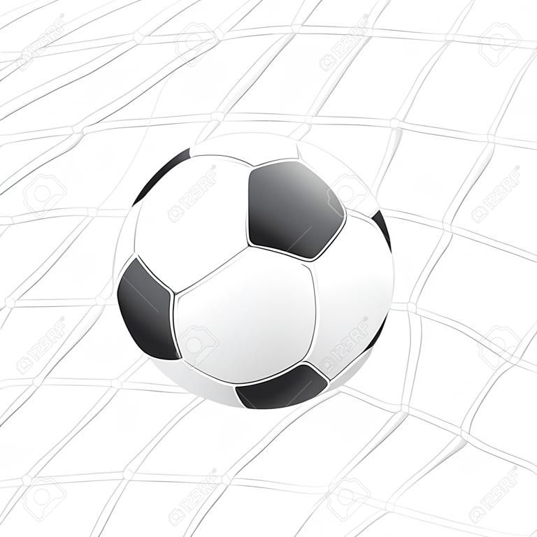 Футбольный матч игра цель момент с мячом в сетку черного белое изображение векторной иллюстрации