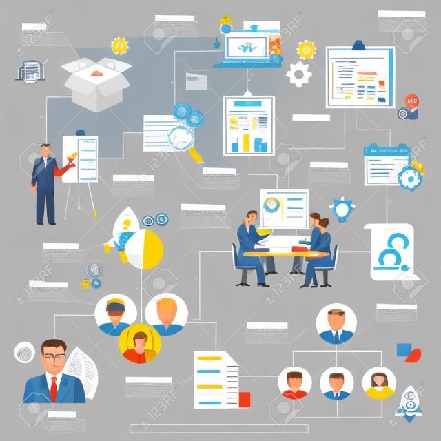 Scrum agile project development method process flowchart with sprint time and product release flat abstract vector illustration