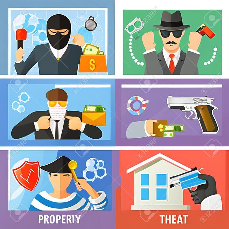 concepto crimen plana con ilustración vectorial amenazas de ataque de virus de la propiedad intelectual robo de dinero robando información