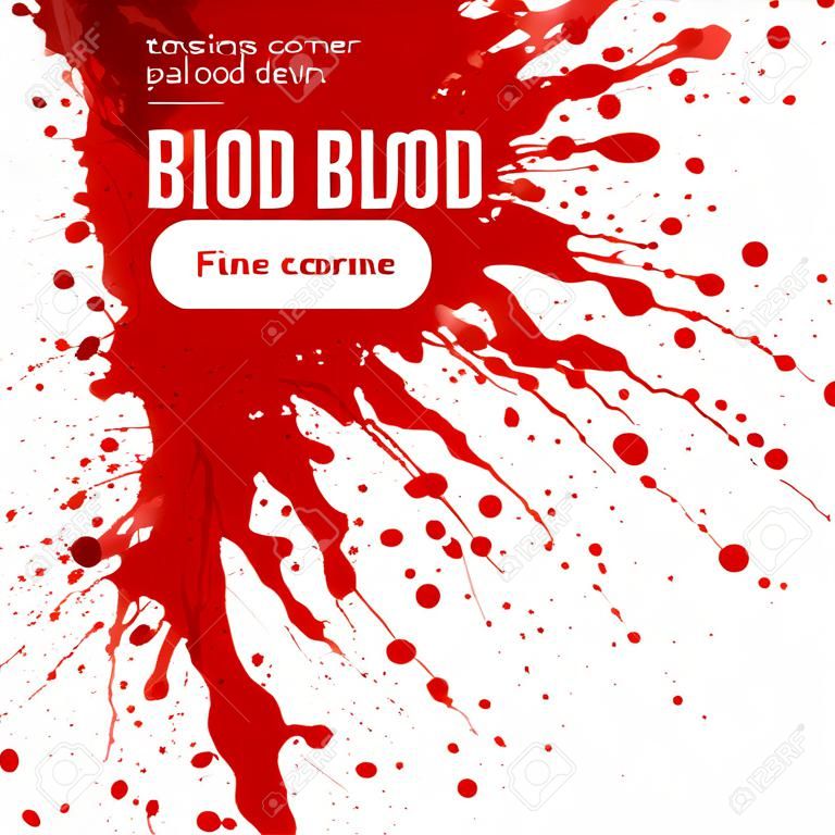 Big realistische Blut spritzen Ecke auf weißem Hintergrund Website-Design Plakat mit mehr Schaltfläche Vektor-Illustration lesen