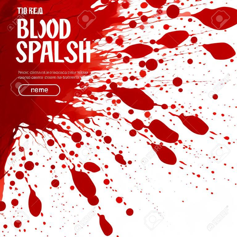 Big realistic blood splash corner on white background webpage design poster with read more button vector illustration