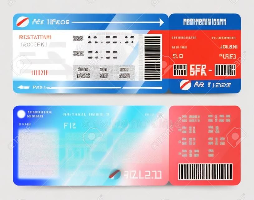 Colored realistic boarding pass composition with information about passenger on the front side and the back vector illustration