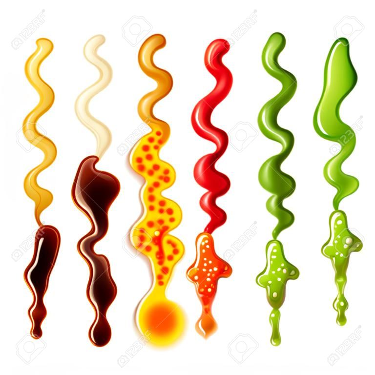 Colorful set of sauce blobs in different forms   in cartoon style isolated vector illustration.