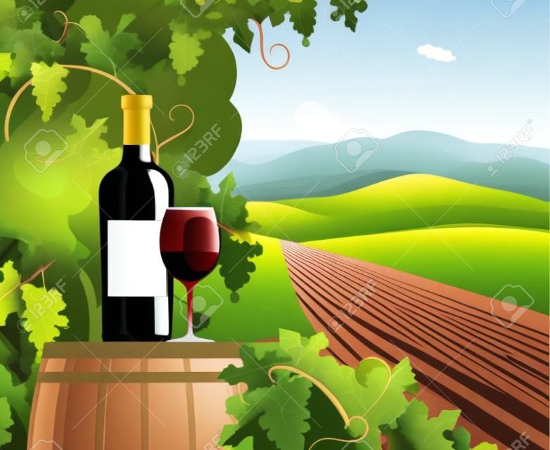 Wine and vineyard concept with mountains and hills gradient flat vector illustration