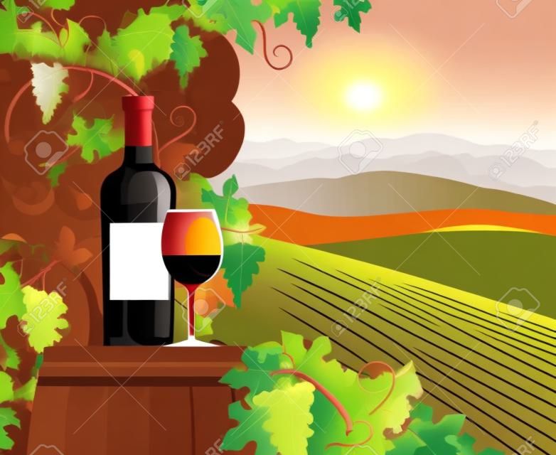 Wine and vineyard concept with mountains and hills gradient flat vector illustration