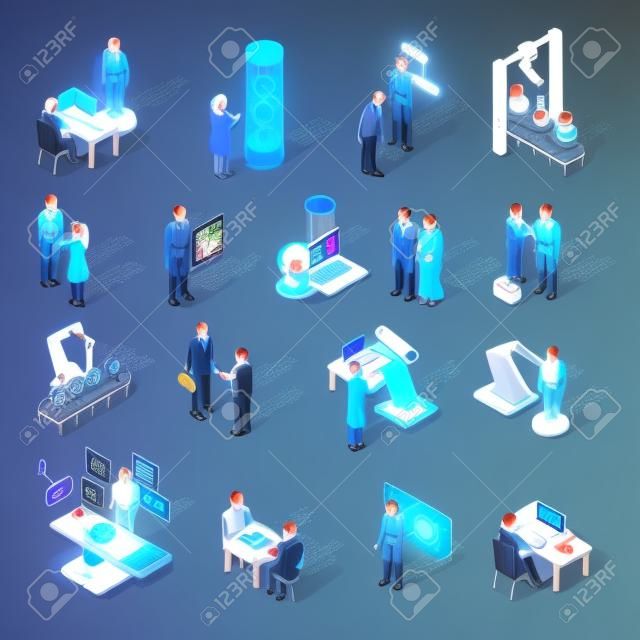  Artificial intelligence icons set with technology symbols isometric isolated vector illustration 