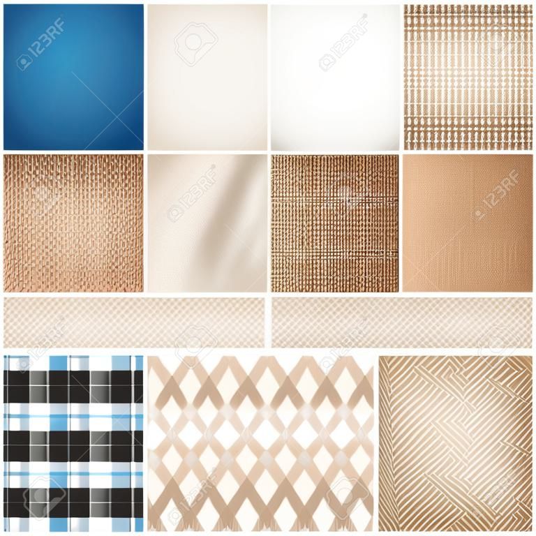 Textile réaliste 9 échantillons collection carré de diverses fibres tissent texture couleur motif tissus isolé illustration vectorielle