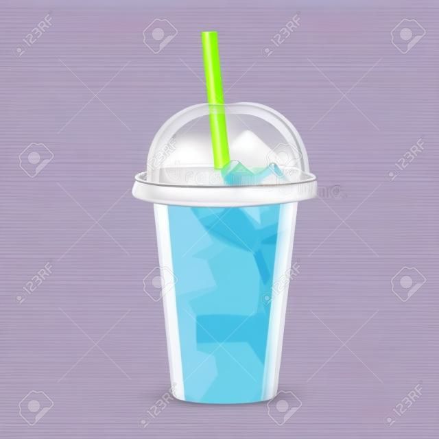 Cola with ice cubes and straw in takeaway cup realistic image on transparent background vector illustration