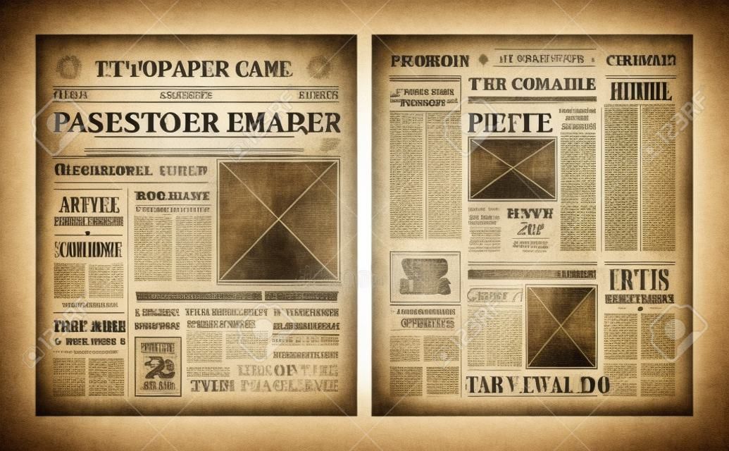 Oude vintage krant 2 realistische pagina sjablonen voor u titel header editie naam tekst geïsoleerde vector illustratie