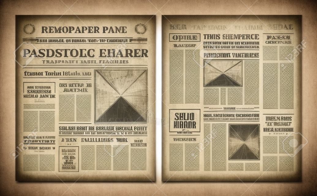 Oude vintage krant 2 realistische pagina sjablonen voor u titel header editie naam tekst geïsoleerde vector illustratie