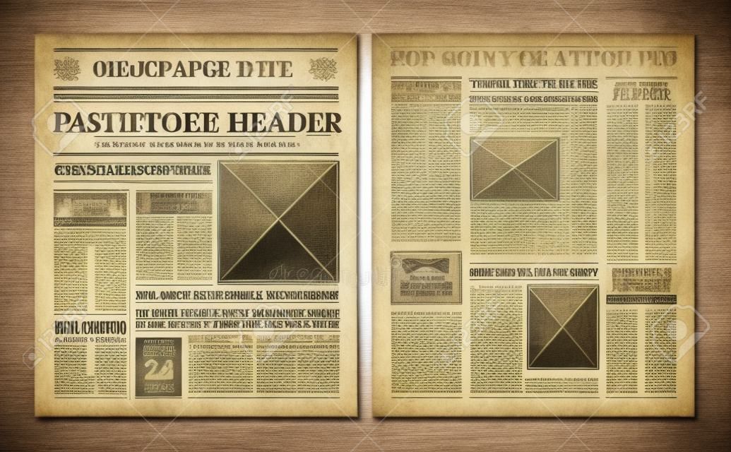 古いヴィンテージ新聞2現実的なページテンプレートあなたのタイトルヘッダーの版名テキスト分離ベクトルイラスト