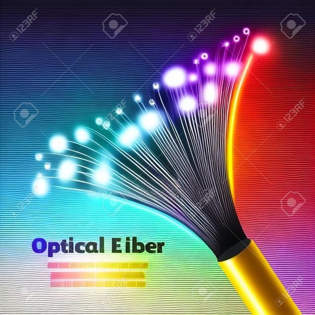 電纜光纖現實組成與多色明亮和漸變效果矢量圖