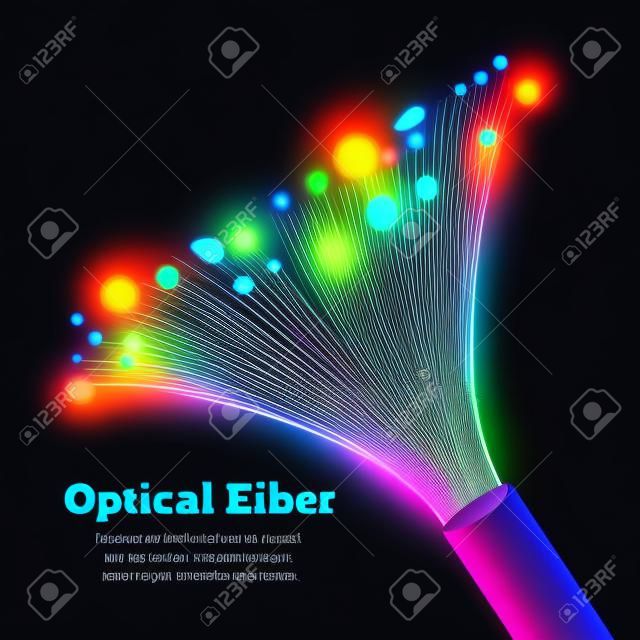 Composizione realistica delle fibre ottiche dei cavi elettrici con l'illustrazione di vettore di effetto luminoso e gradiente multicolore