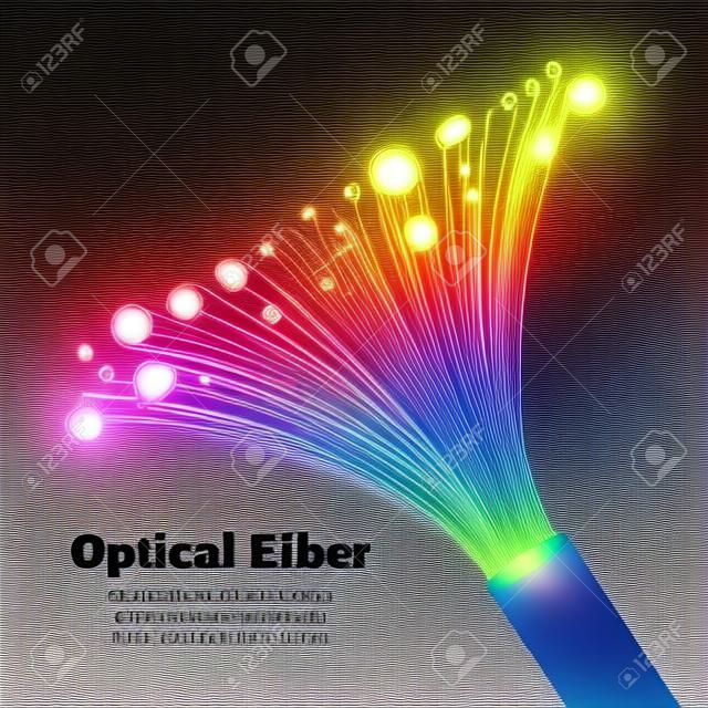 여러 가지 빛깔의 밝고 그라데이션 효과 벡터 일러스트와 함께 전기 케이블 광섬유 현실적인 구성