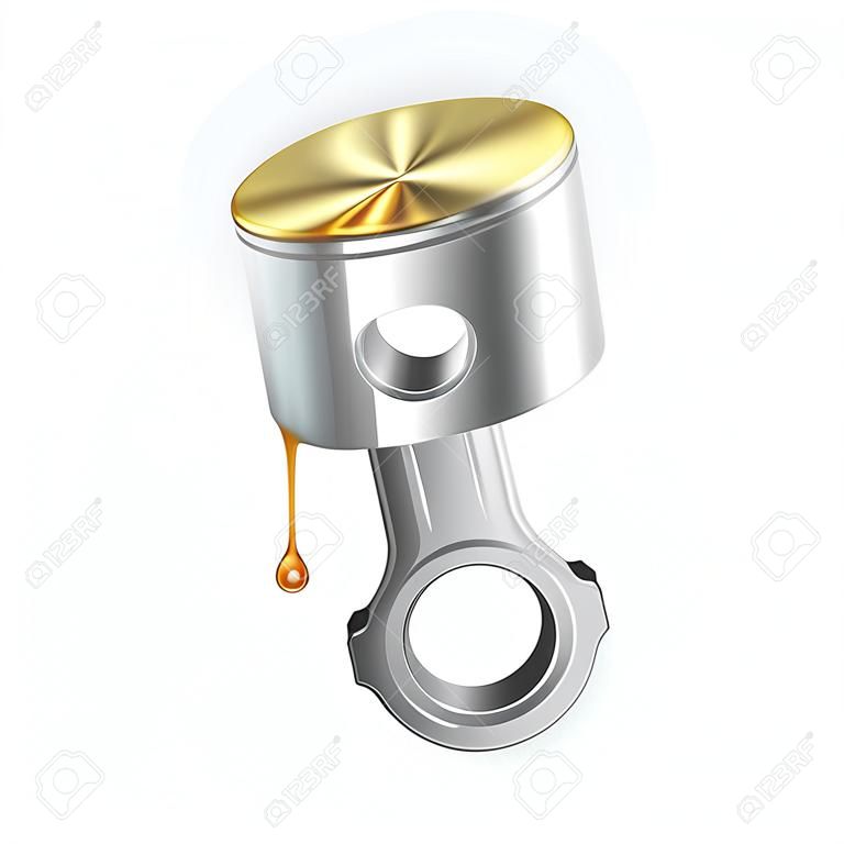 Concetto di design pubblicitario dell'olio motore con immagine realistica del pistone nel lubrificante dell'olio motore su sfondo trasparente illustrazione vettoriale isolato