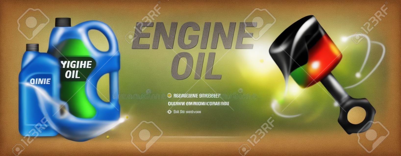 High quality engine oil advertising horizontal  poster with description of properties realistic vector illustration