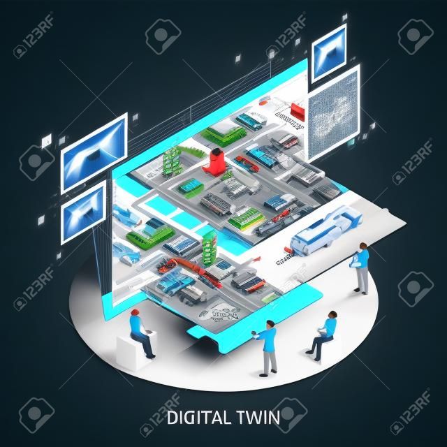 Isometrisches Bild der digitalen Zwillingstechnologie