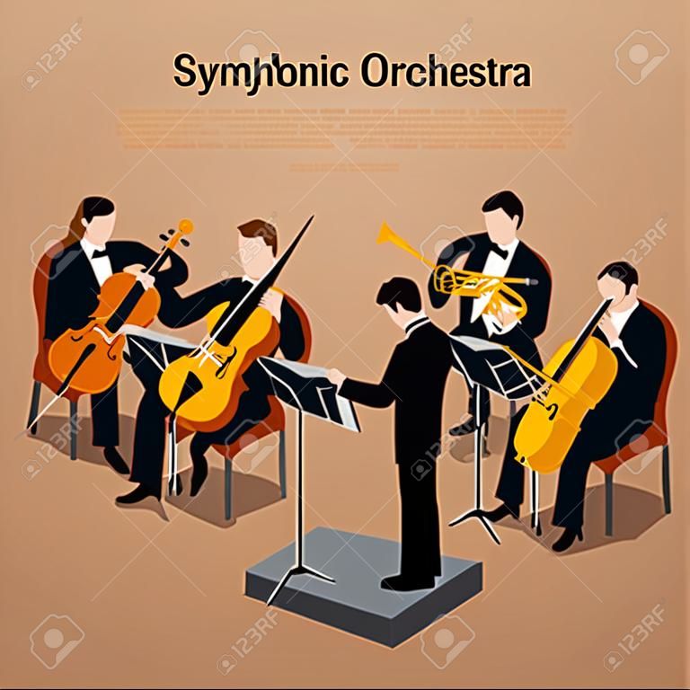 Symphonic orchestra. Music concert and sound symphony,   instrumental rhythm, vector illustration