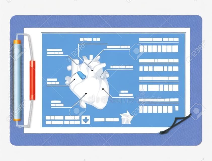 Medische wetenschap sjabloon met hand getrokken hart anatomie op notepad geïsoleerde vector illustratie