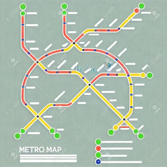 Métro, modèle vectoriel de carte de métro. Illustration du schéma de transport souterrain urbain