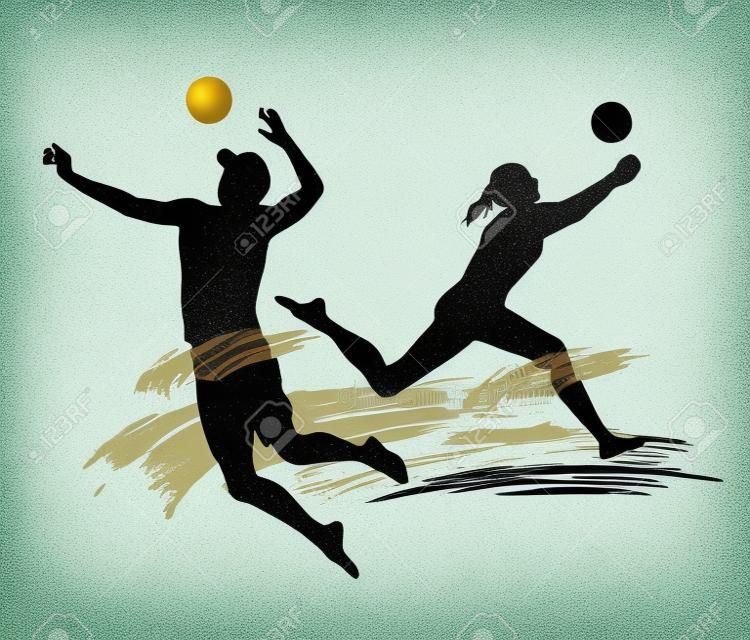 Иллюстрация пляжный волейбол игрока с элементами