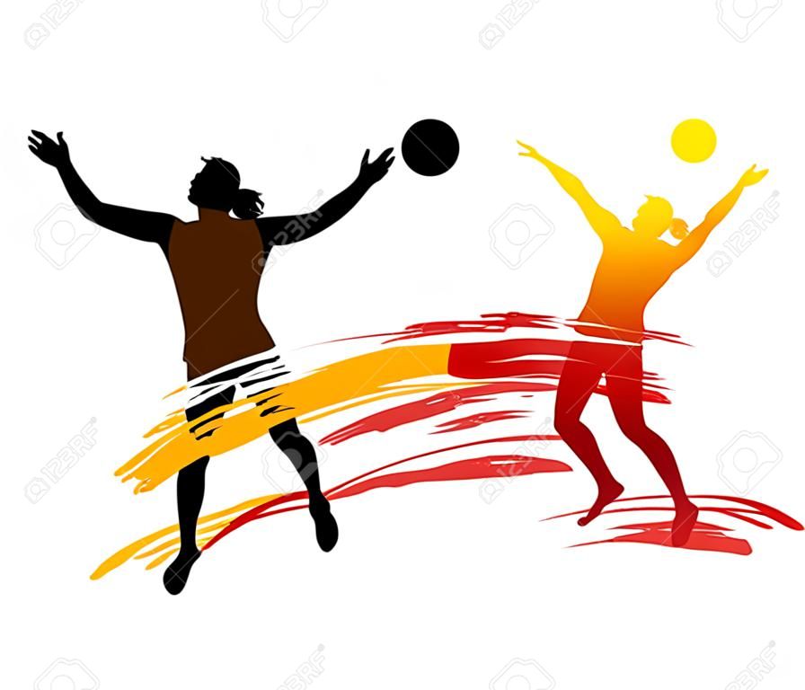 Illustration beach volleyball player with elements
