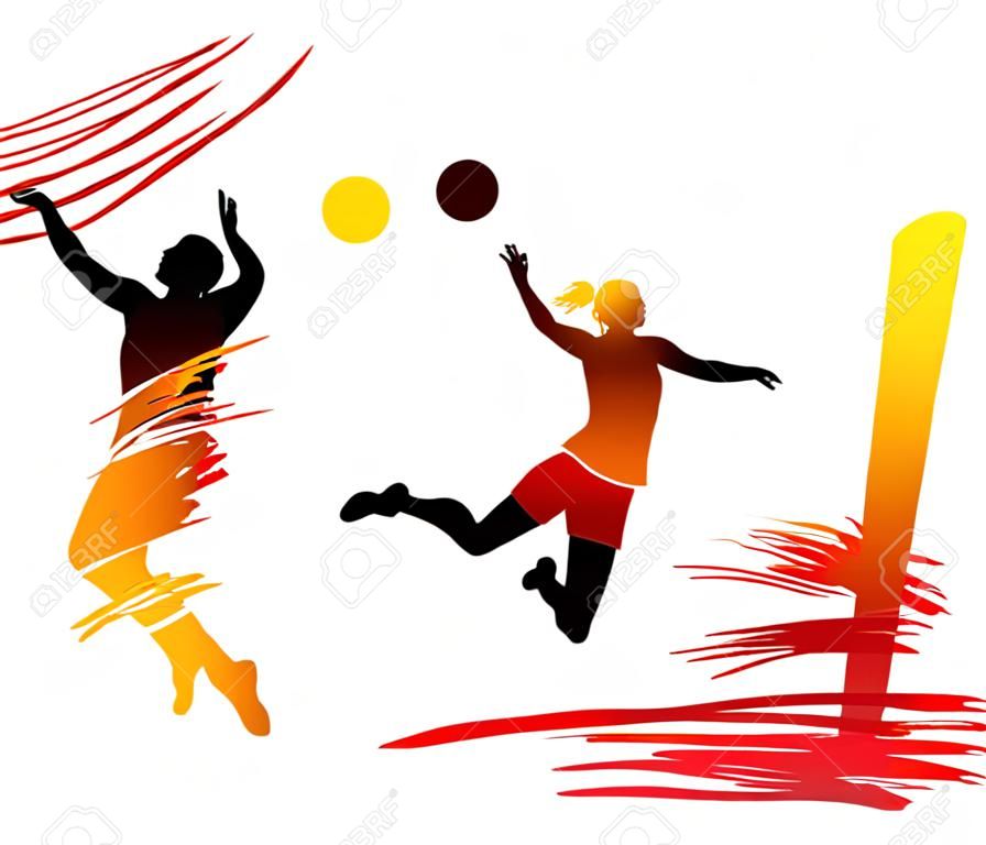 Illustration beach volleyball player with elements