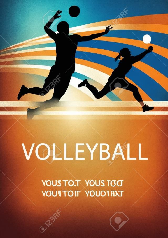 Ilustração, de, voleibol, esporte, cartaz, fundo
