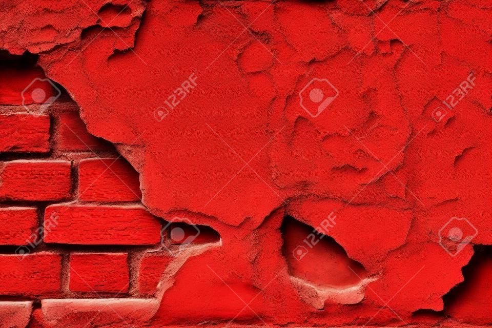 ladrillo rojo debajo de la pared grieta se encuentra en el antiguo edificio o construcción antigua