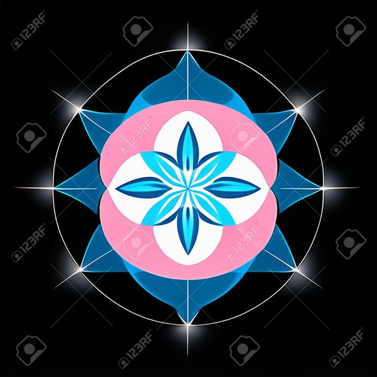 bunter Entwurf der Samen des Lebens Mandala. Grundlagen der Heilige Geometrie