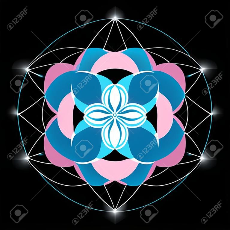 bunter Entwurf der Samen des Lebens Mandala. Grundlagen der Heilige Geometrie