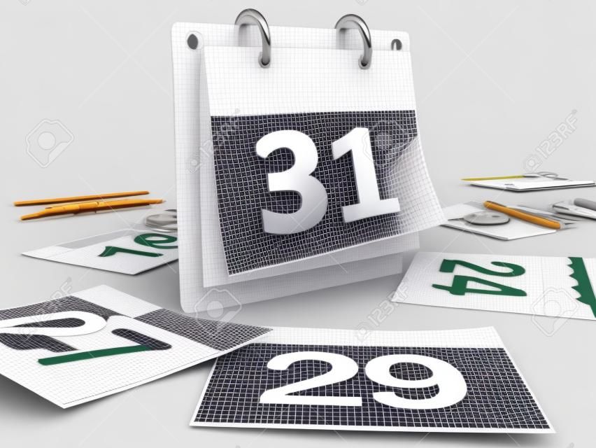 illustrazione 3D del giorno di calendario su sfondo bianco
