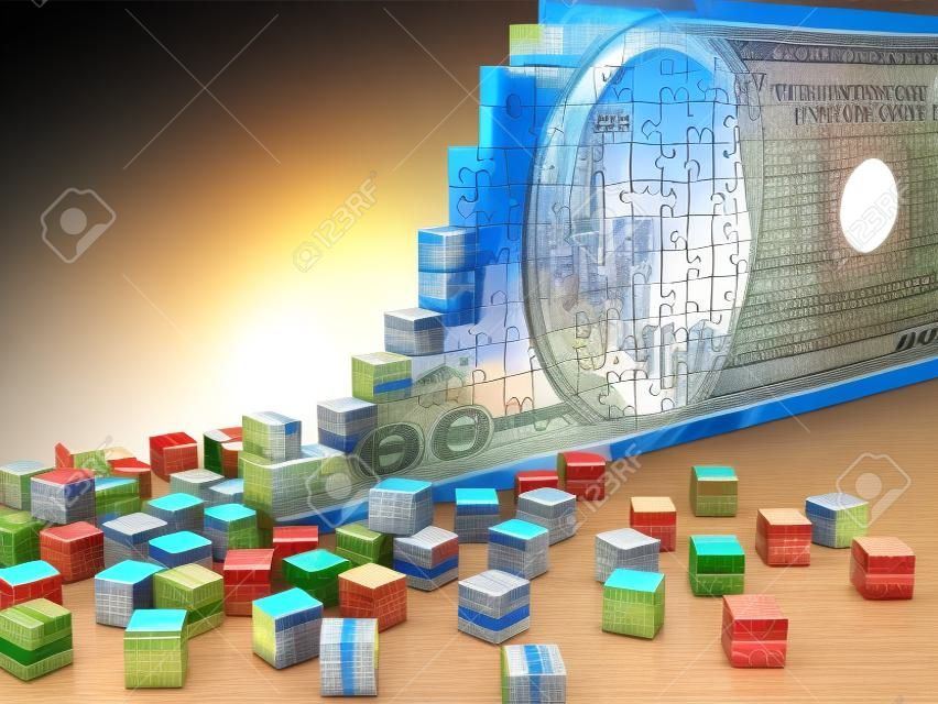 Finance concept  puzzle dollar with pieces near by