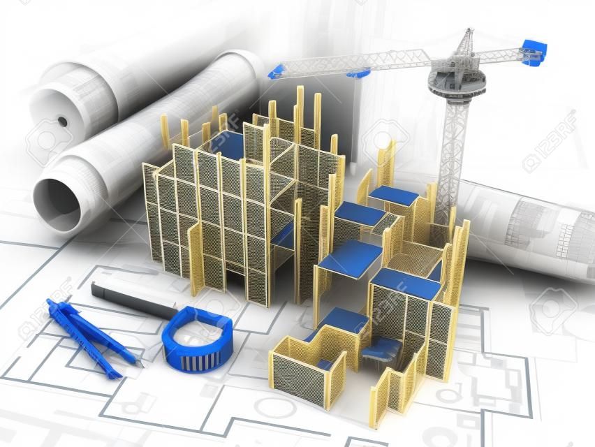 3d illustration of building construction concept