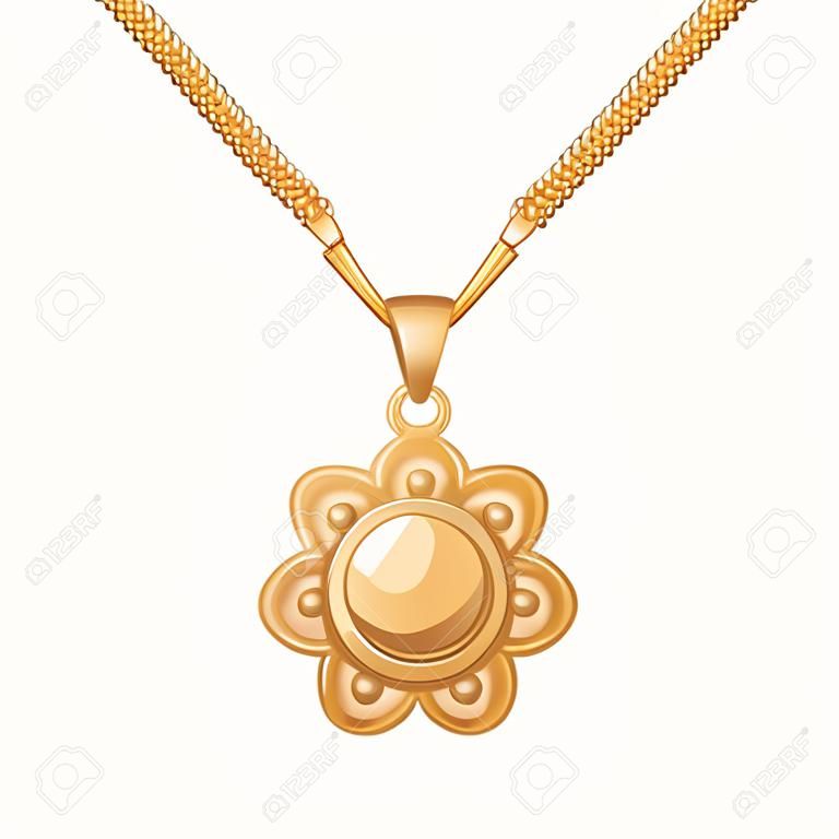 Collier pendentif chaîne en or. illustration vectorielle.