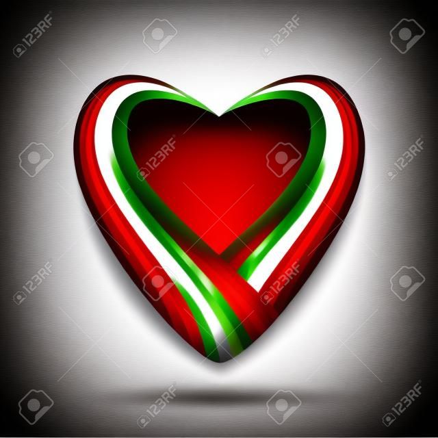 Abstract green white red heart ribbon flag