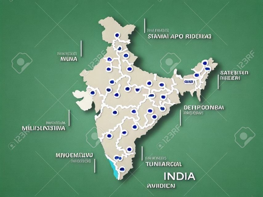 Modelo de infográfico de conceito de mapa indiano com estados feitos de peças de quebra-cabeça