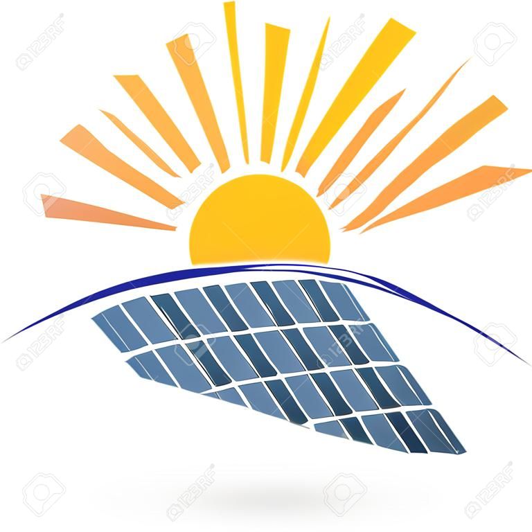 孤立した背景を持つ太陽電池パネルのロゴのイラスト