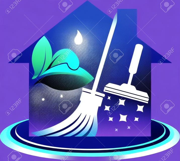 Ilustracja sztuki ikony usługi sprzątania domu z izolowanym tłem
