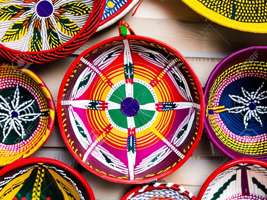 Traditional Ethiopian handmade Habesha baskets sold in Axum, Ethiopia.