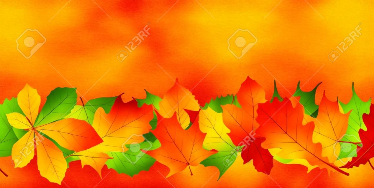 Hojas de otoño, patrón transparente horizontal
