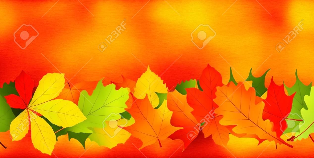 Hojas de otoño, patrón transparente horizontal