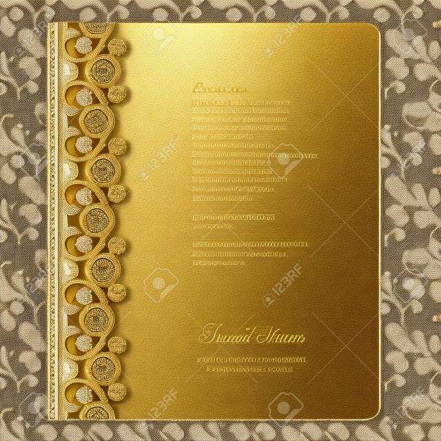 Capa de livro com jóias ornamento de borda de ouro, modelo de convite de casamento vintage