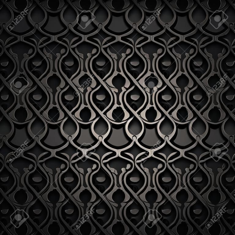 Dark silver pattern, vintage black vector background with curly ornament.