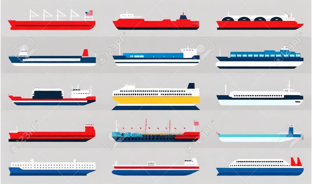 Barge vector cartoon set icon. Vector illustration cargo ship on white background. Cartoon set icons barge .